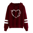Women Heart Print Casual Hoodie