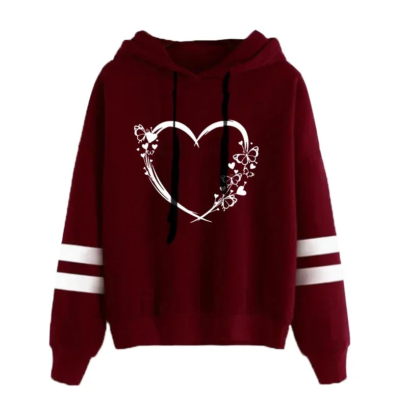 Women Heart Print Casual Hoodie