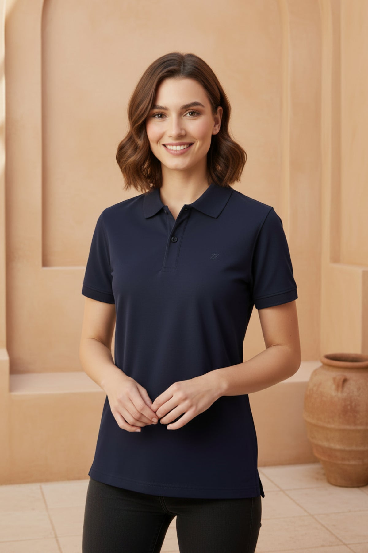 Women Solid Short-Sleeve Polo Shirt