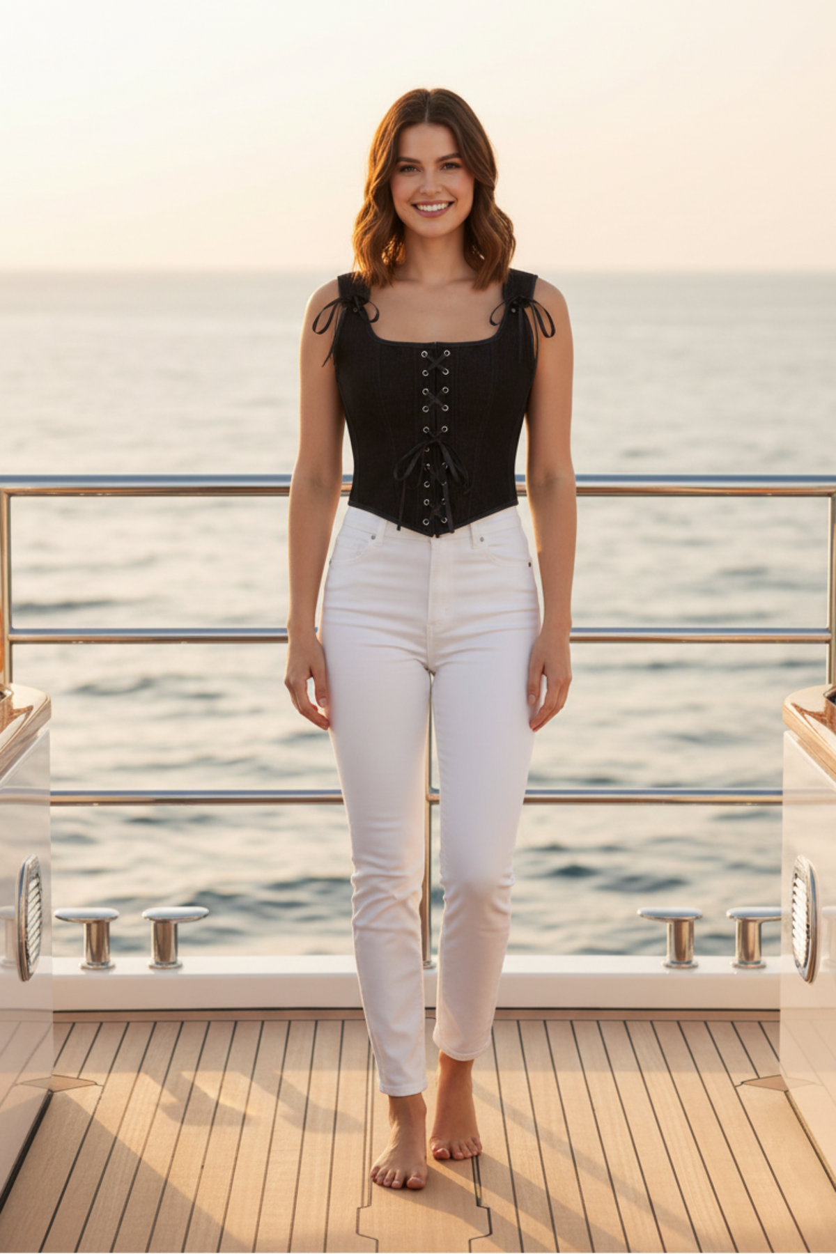 Women Victorian Lace-Up Tank Top