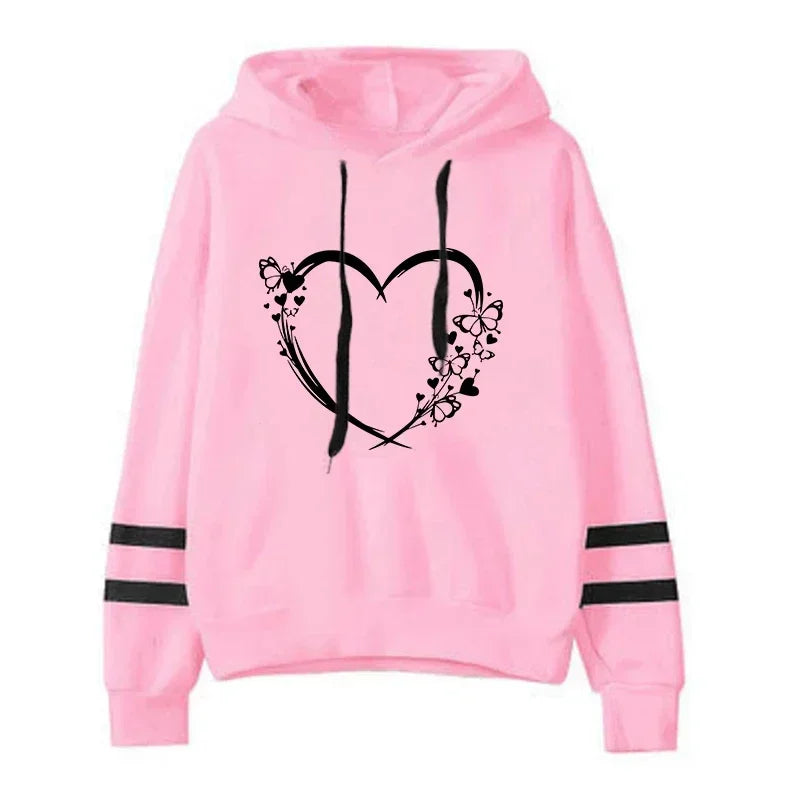 Women Heart Print Casual Hoodie