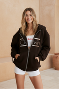 Women Brown Zip-Up Graphic Hoodie