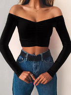 Women Off-Shoulder Long Sleeve T-Shirt