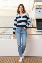 Womens Striped Knit Polo Sweater
