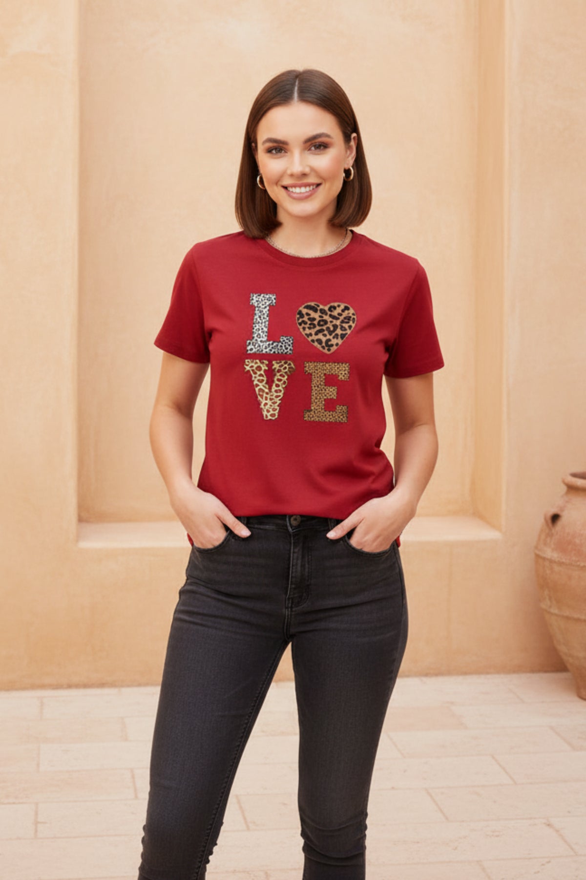 Women Leopard Heart Print T-Shirt
