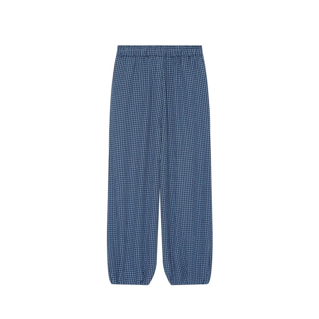Women Plaid Drawstring Wide-Leg Pants