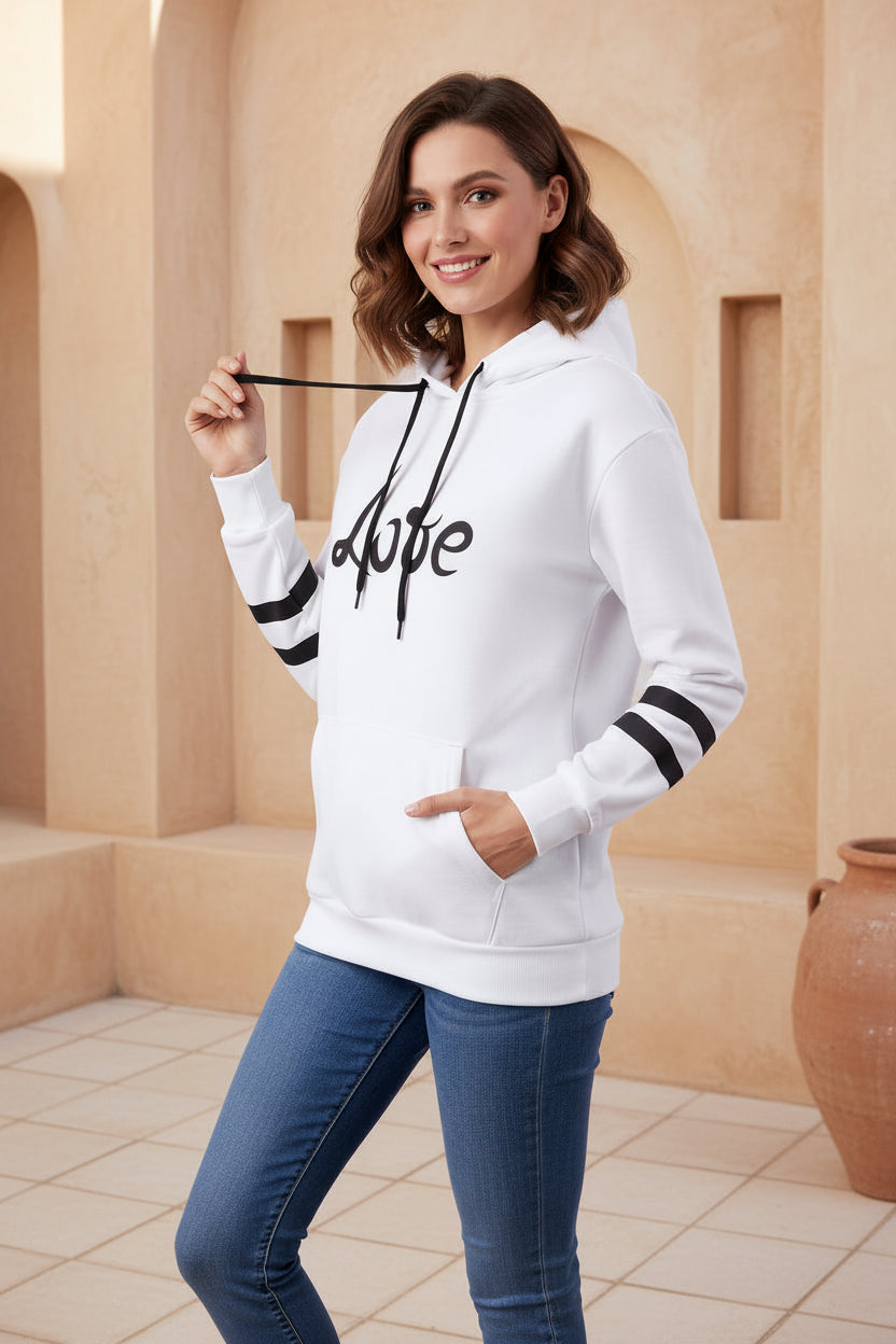 Women Love Print Soft Hoodie