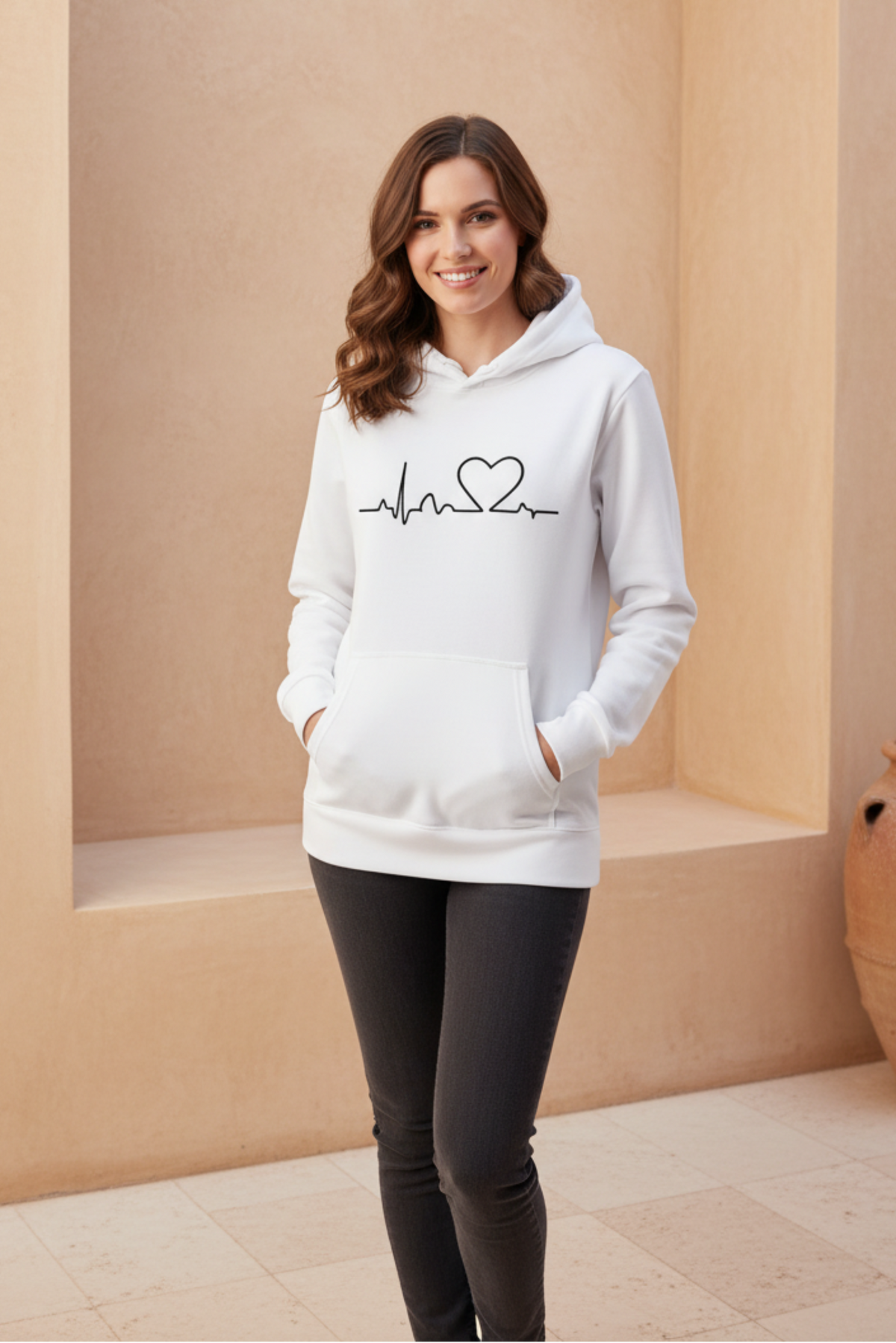 Women Heartbeat Print Oversized Hoodie
