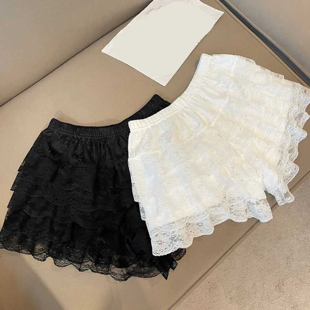 Women Floral Lace Skirt Shorts