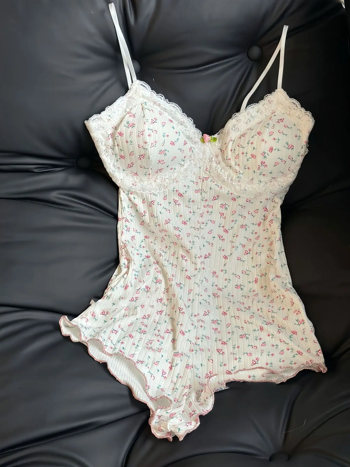 Women Floral Lace Trim Tank Top