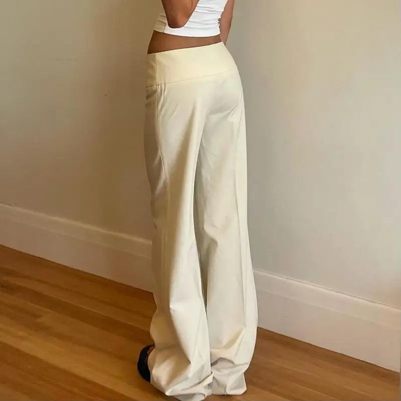 Women Low-Rise Straight Beige Pants