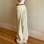 Women Low-Rise Straight Beige Pants