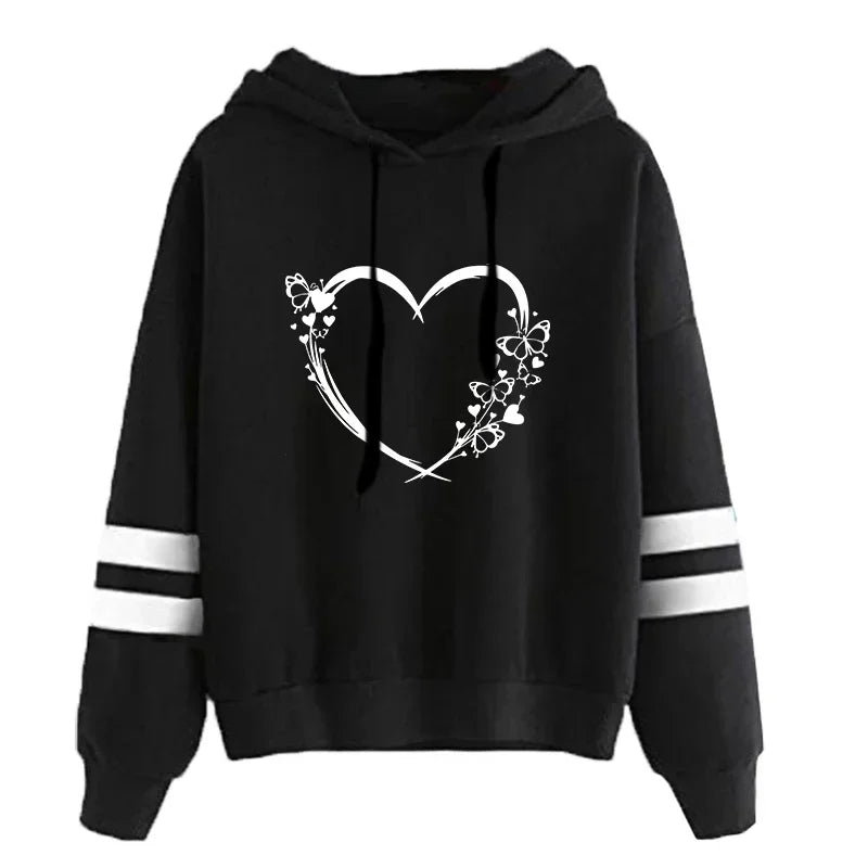 Women Heart Print Casual Hoodie