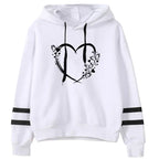 Women Heart Print Casual Hoodie