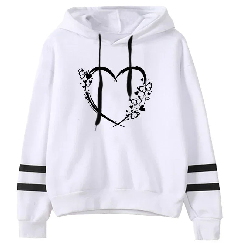Women Heart Print Casual Hoodie