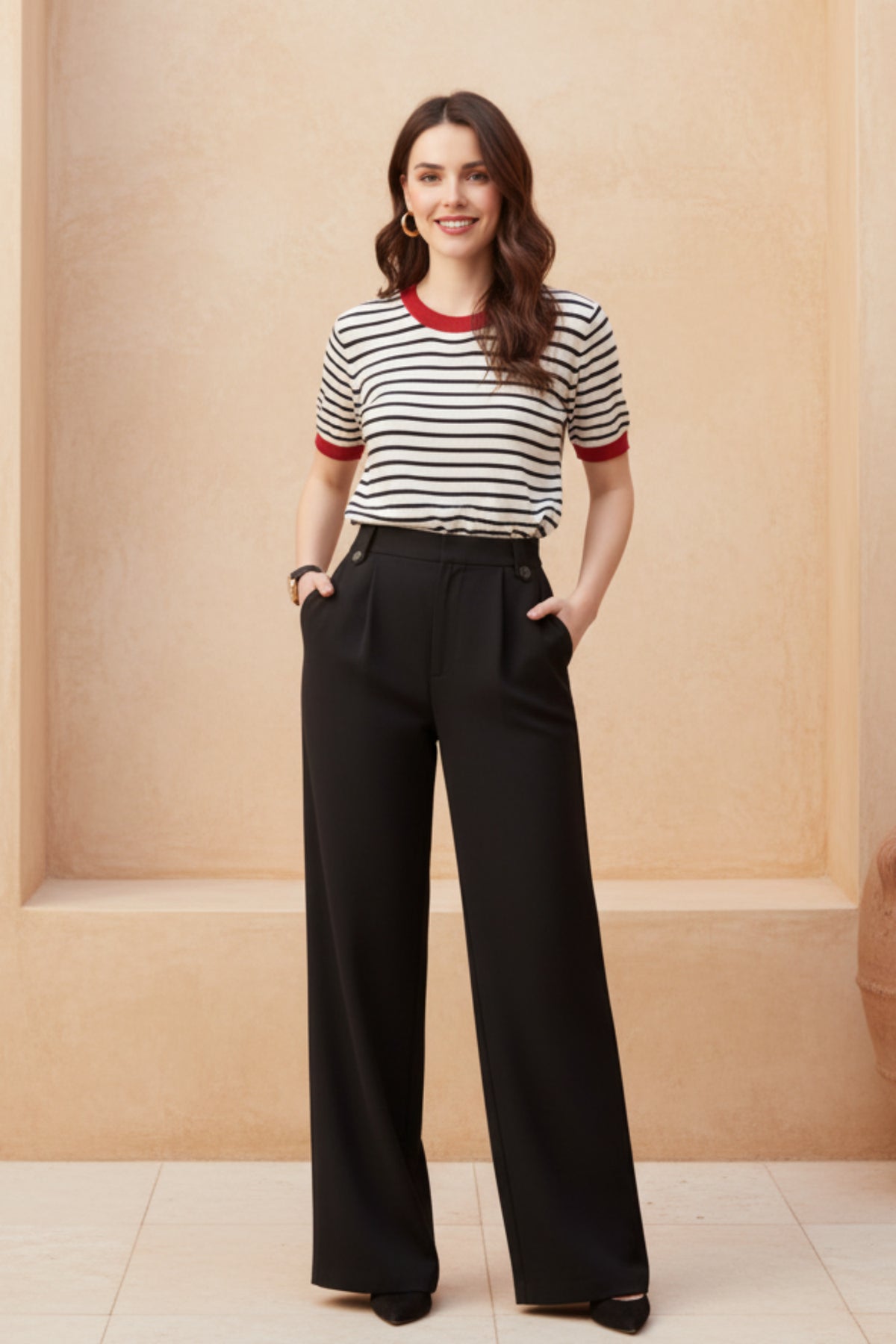 Women Striped Knit Round Neck T-Shirt