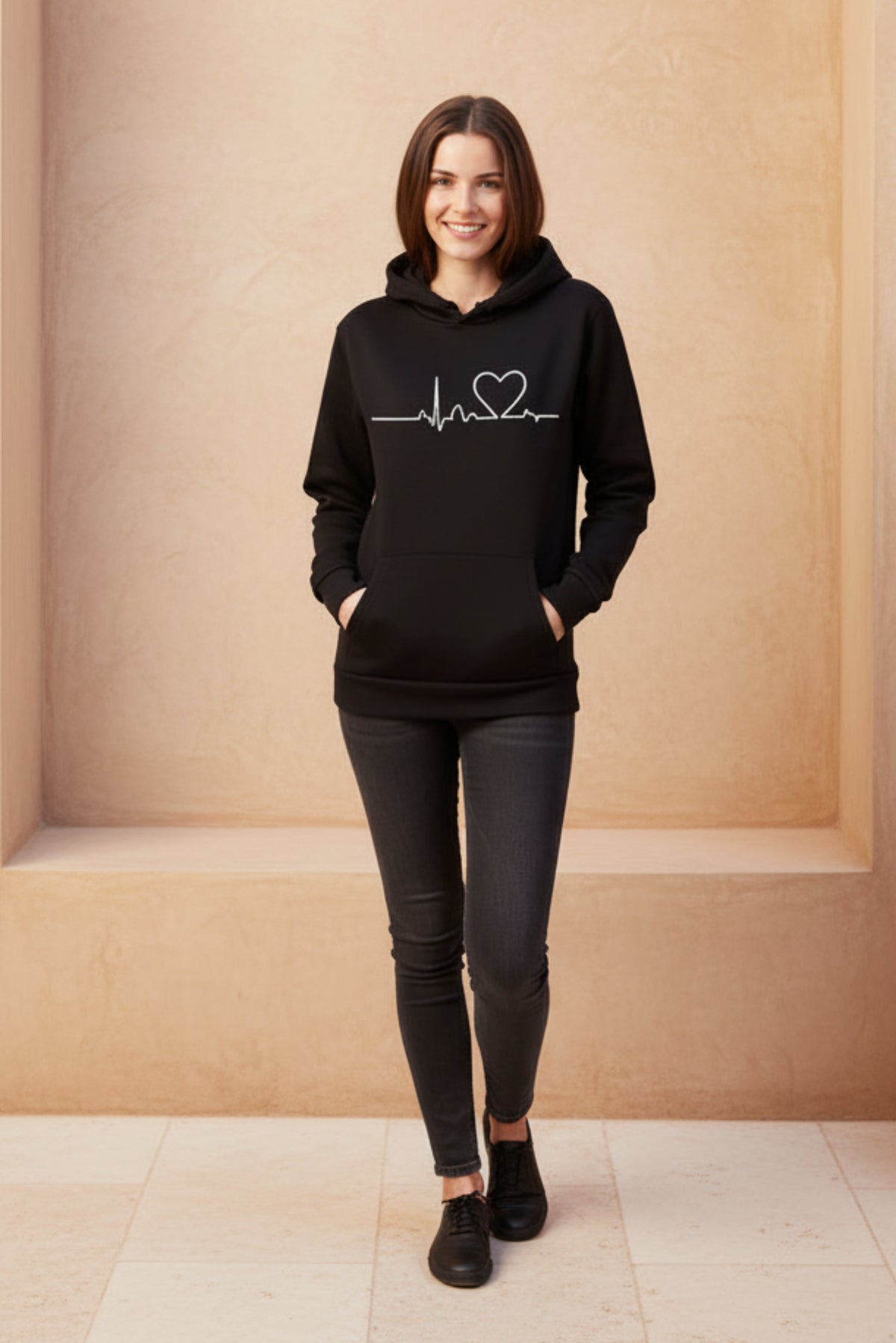 Women Heartbeat Print Oversized Hoodie