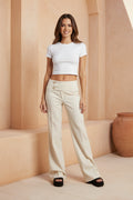Women Low-Rise Straight Beige Pants