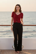 Women Ribbed V-Neck Cropped T-Shirt