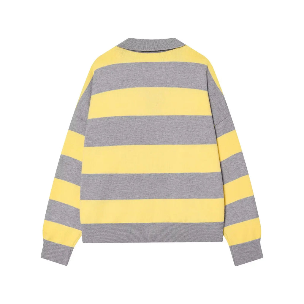 Womens Striped Knit Polo Sweater