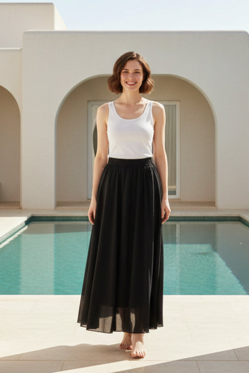 Women Cotton Linen A-Line Maxi Skirt