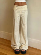 Women Low-Rise Straight Beige Pants