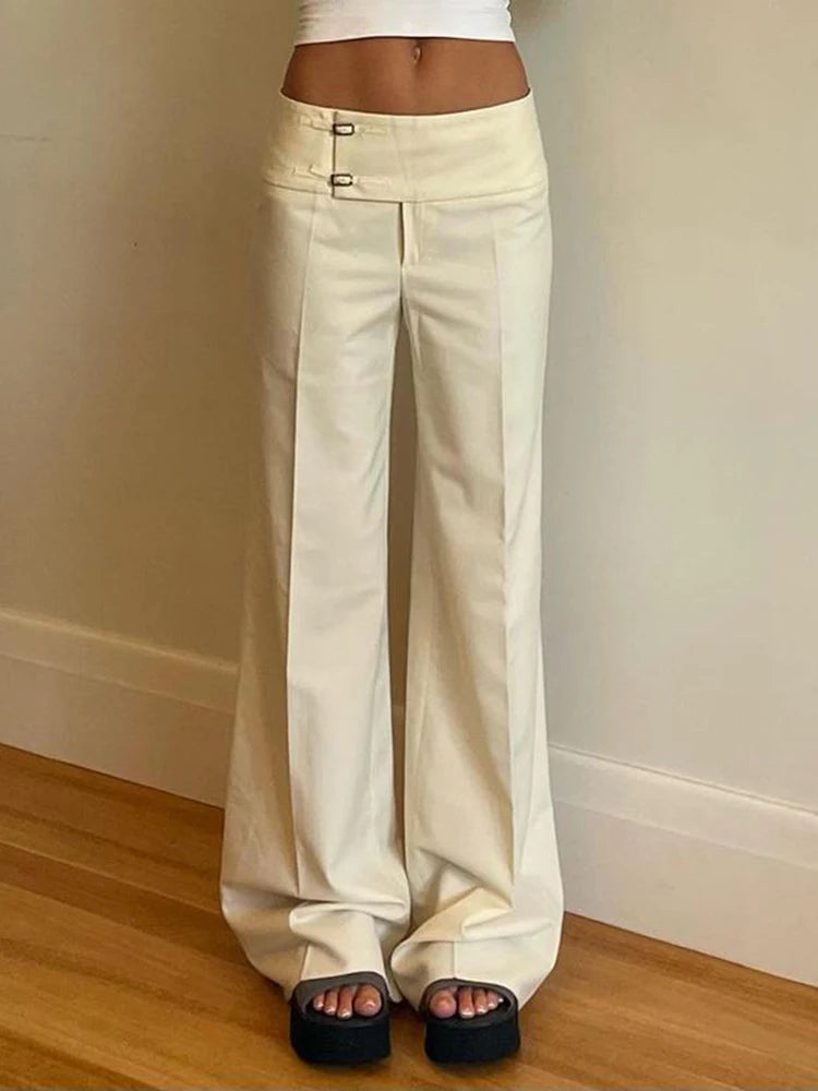 Women Low-Rise Straight Beige Pants