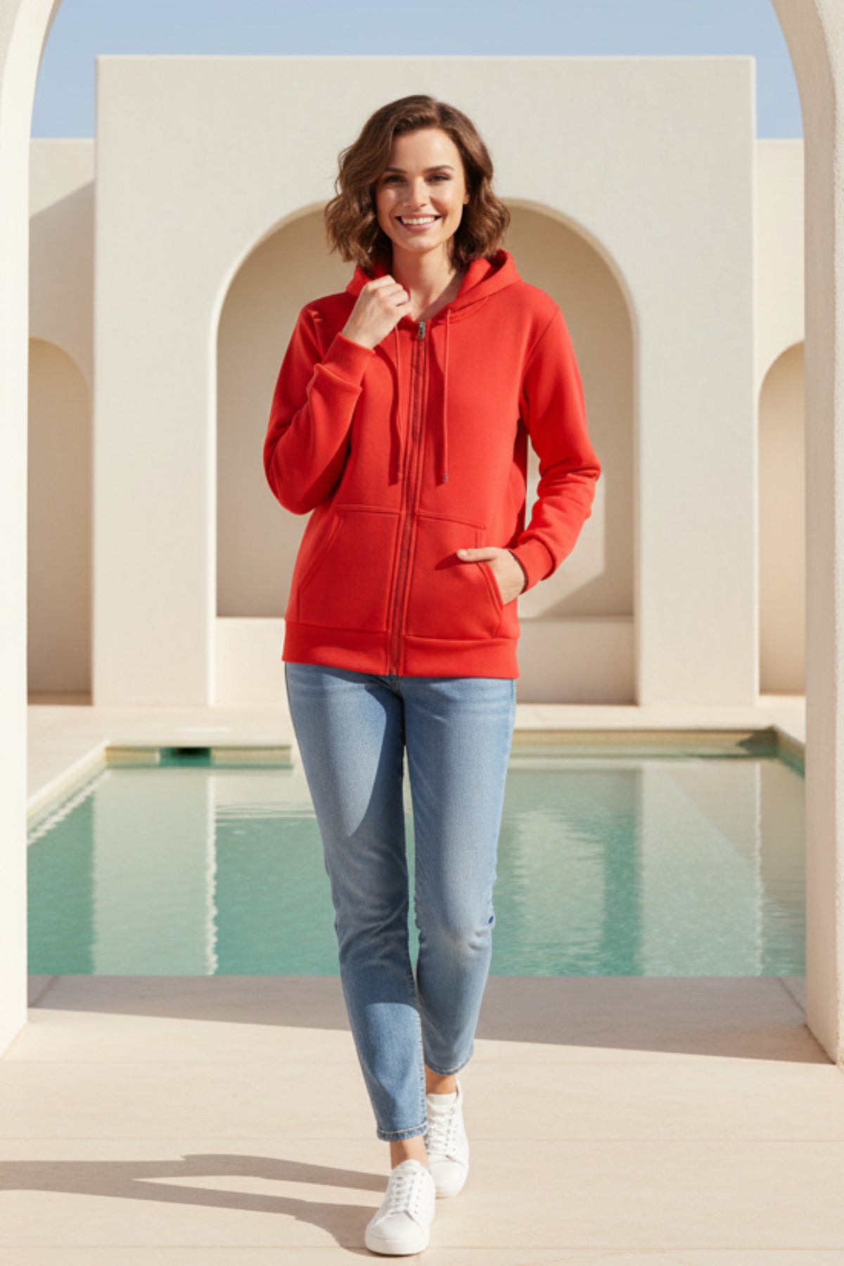 Women Solid Zip-Up Hoodie