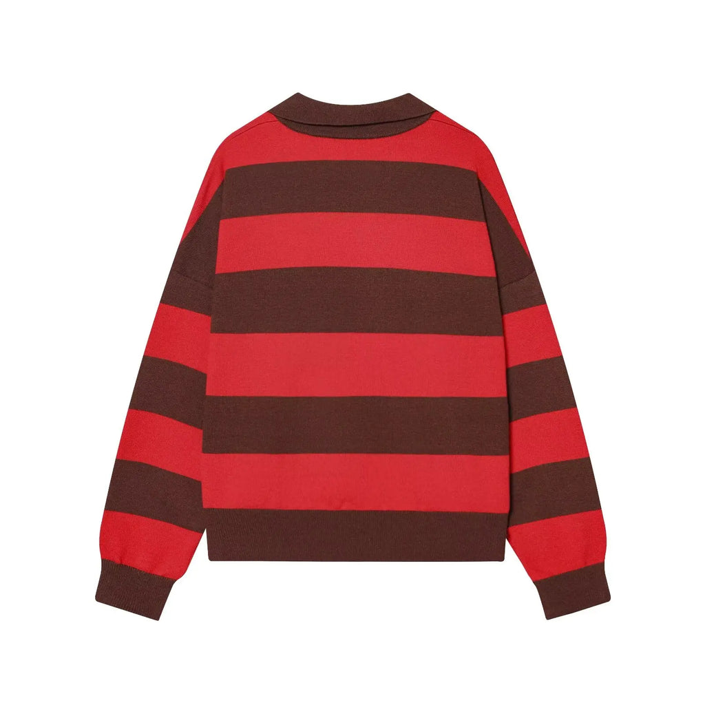 Womens Striped Knit Polo Sweater