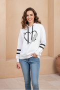 Women Heart Print Casual Hoodie