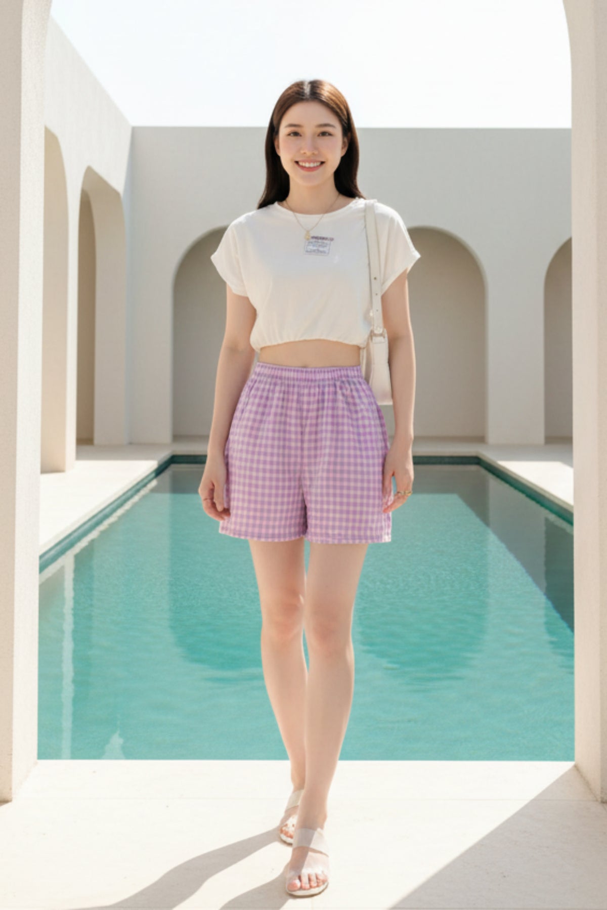 Women High-Waist Plaid Shorts