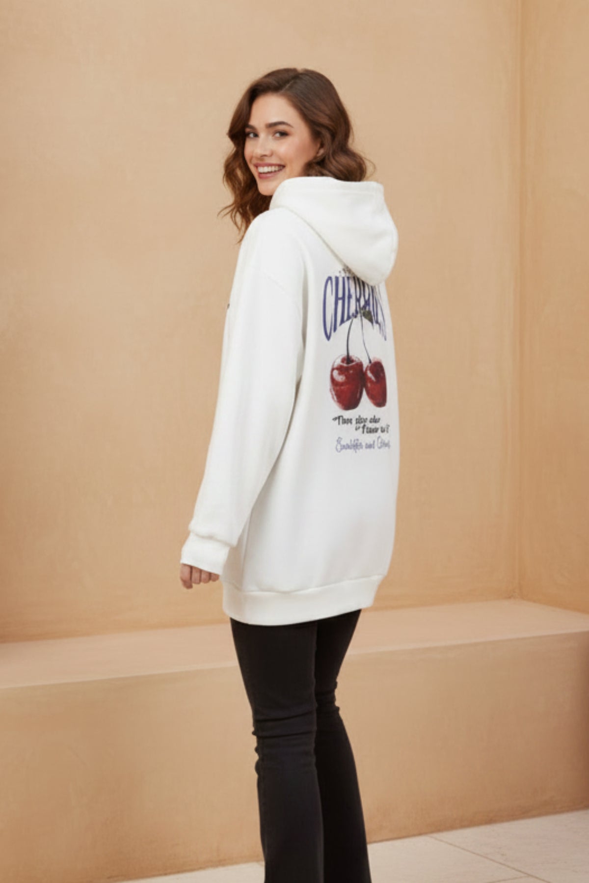 Women Oversized Cherry Print Hoodie