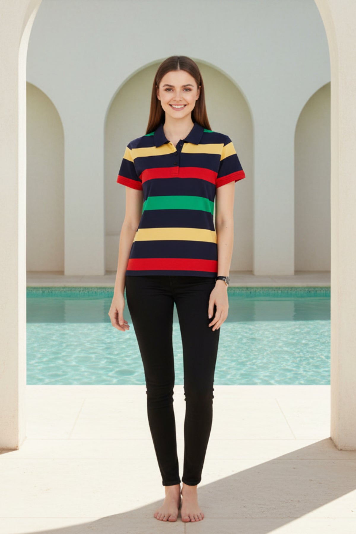 Women Vintage Striped Loose Polo Shirt