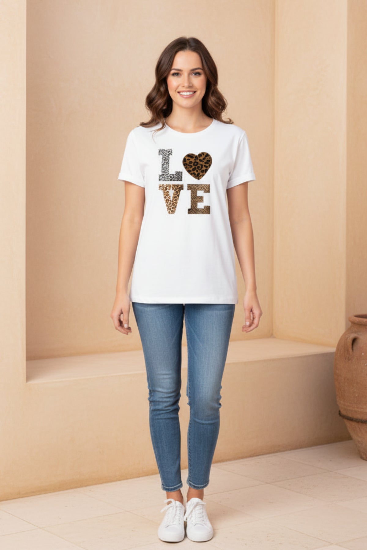 Women Leopard Heart Print T-Shirt
