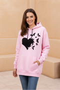 Women Heart Print Casual Hoodie