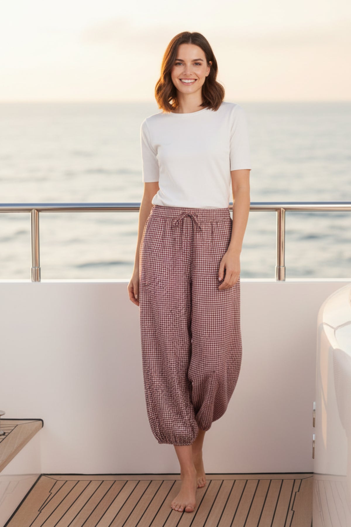 Women Plaid Drawstring Wide-Leg Pants