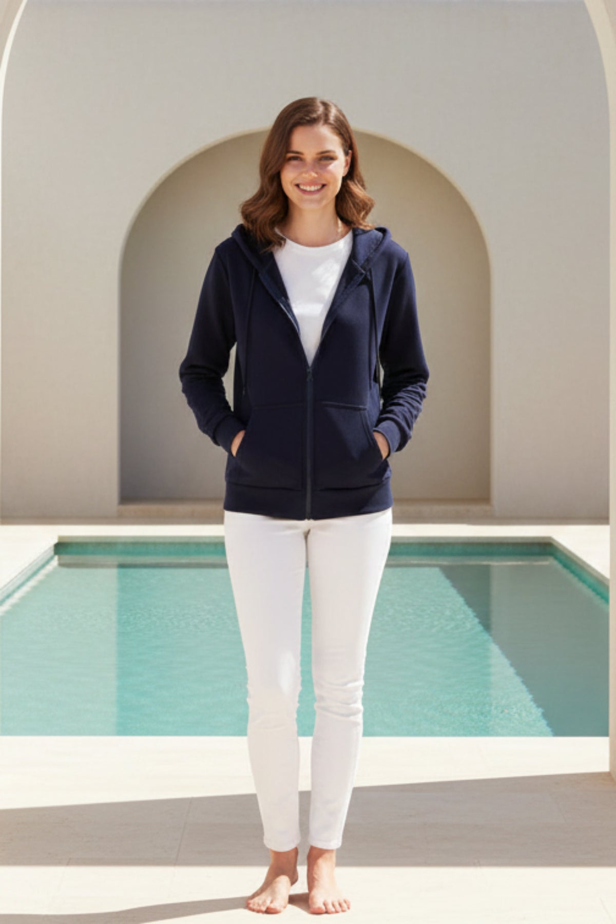 Women Solid Zip-Up Hoodie