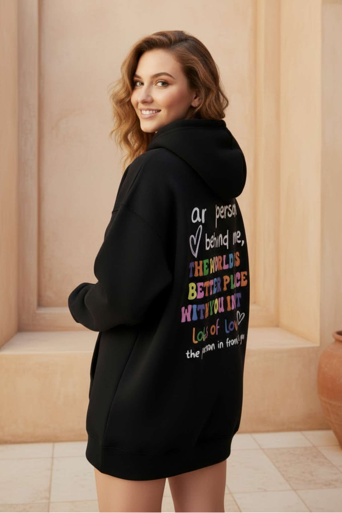 Women Fleece Letter Print Hoodie