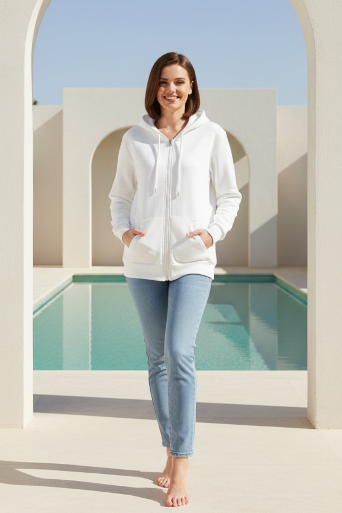 Women Solid Zip-Up Hoodie