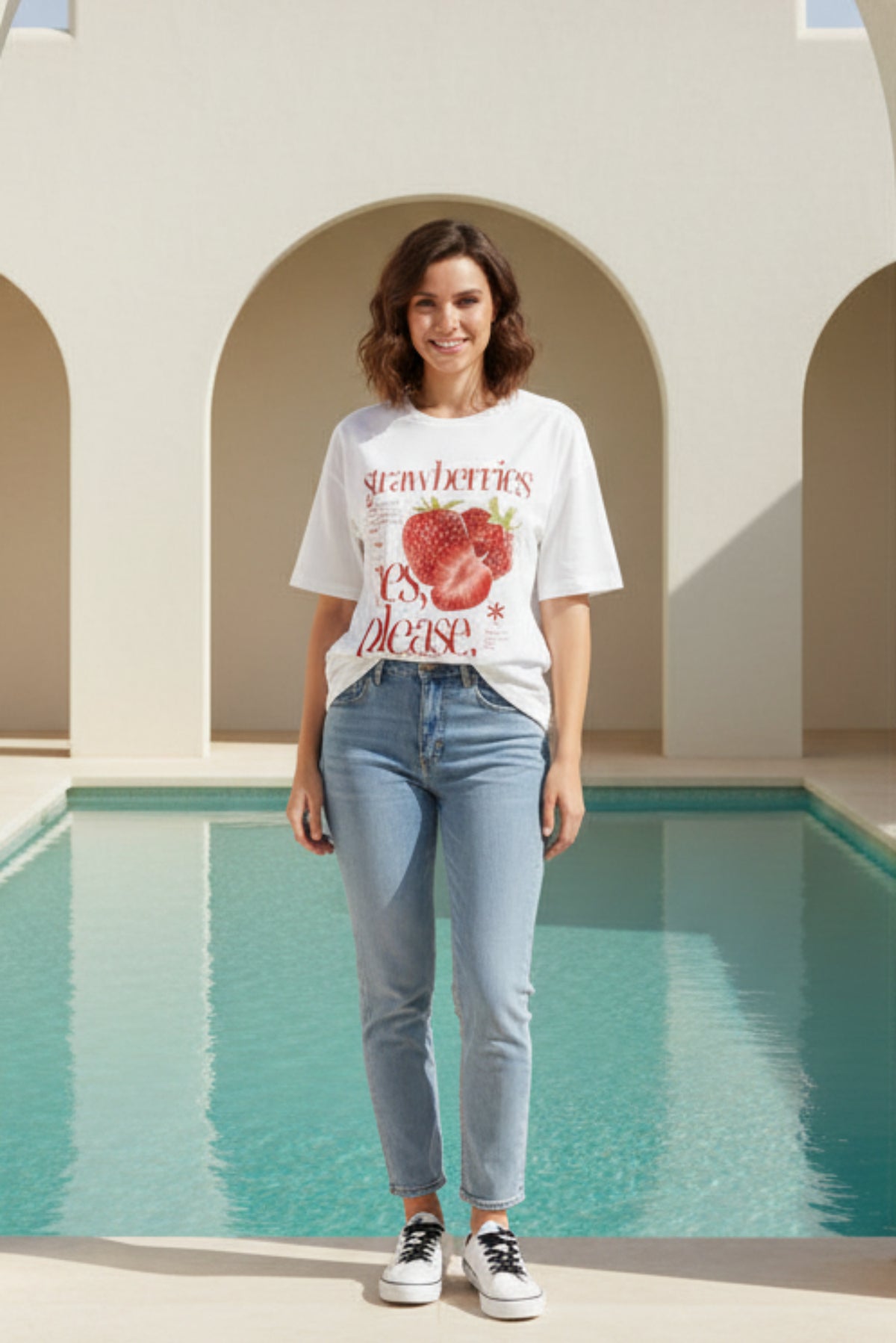 Women Cotton Strawberry Graphic T-Shirt
