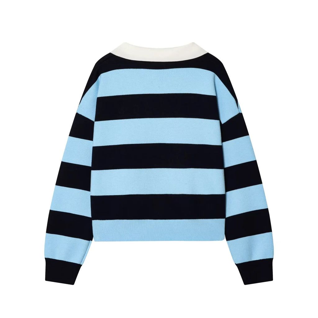 Womens Striped Knit Polo Sweater