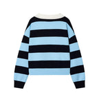 Womens Striped Knit Polo Sweater
